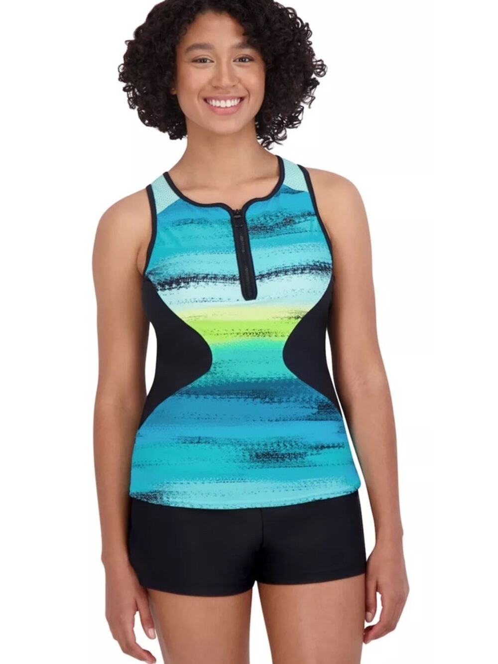 NWT ZeroXposur Plus 2X Scuba Tankini Swimsuit Black Blue